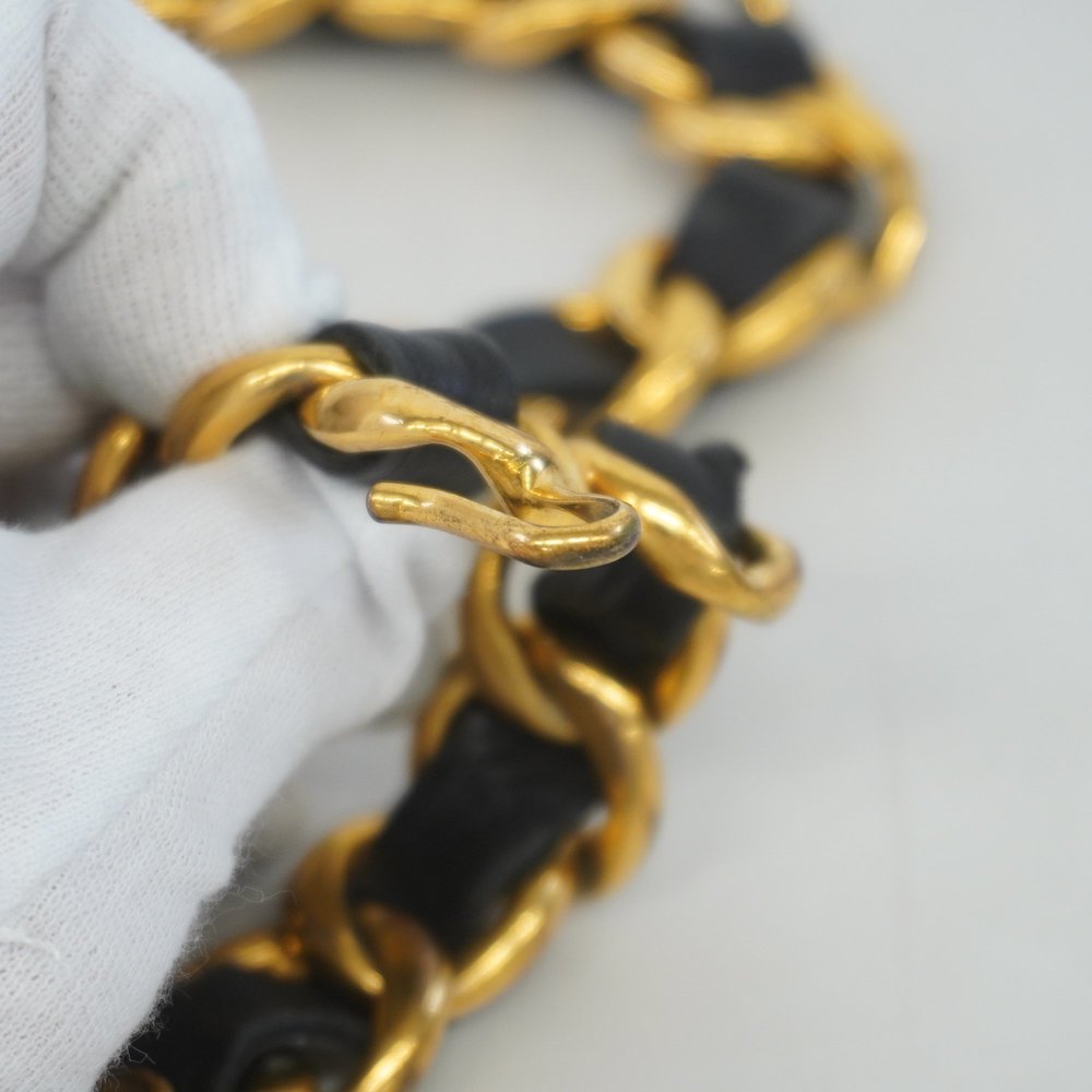 Auth Chanel Belt Chain Belt Gold Metal Fittings Women's Leather Chain Belt Black - Picture 10 of 11